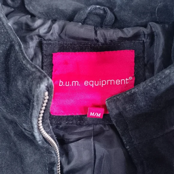 Vintage Bum Equipment Women’s Black Suede Zip-Front Leather Jacket - Picture 2 of 14